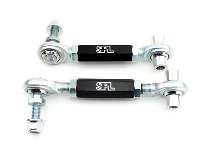 SPL RE F8X adjustable rear sway bar endlinks for BMW F8X and G8X M cars, designed to eliminate preload, prevent binding, and improve rear stability