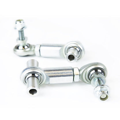 SPL RE FRS adjustable rear sway bar endlinks for GR86, BRZ, WRX, and FR-S, designed to eliminate preload, correct sway bar angle, and improve handling balance
