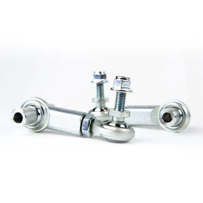 SPL RE FRS adjustable rear sway bar endlinks for GR86, BRZ, WRX, and FR-S, designed to eliminate preload, correct sway bar angle, and improve handling balance