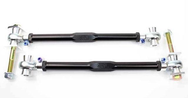 SPL RTAEL E9M adjustable rear toe links with eccentric lockout for BMW E8X and E9X M cars, designed to lock alignment and improve rear stability