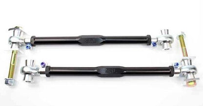 SPL RTAEL E9M adjustable rear toe links with eccentric lockout for BMW E8X and E9X M cars, designed to lock alignment and improve rear stability