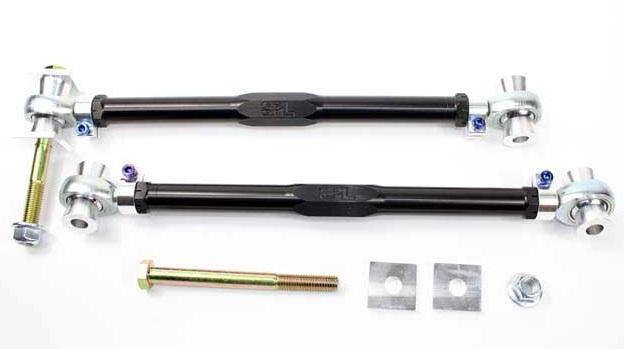 SPL RTAEL E9M adjustable rear toe links with eccentric lockout for BMW E8X and E9X M cars, designed to lock alignment and improve rear stability