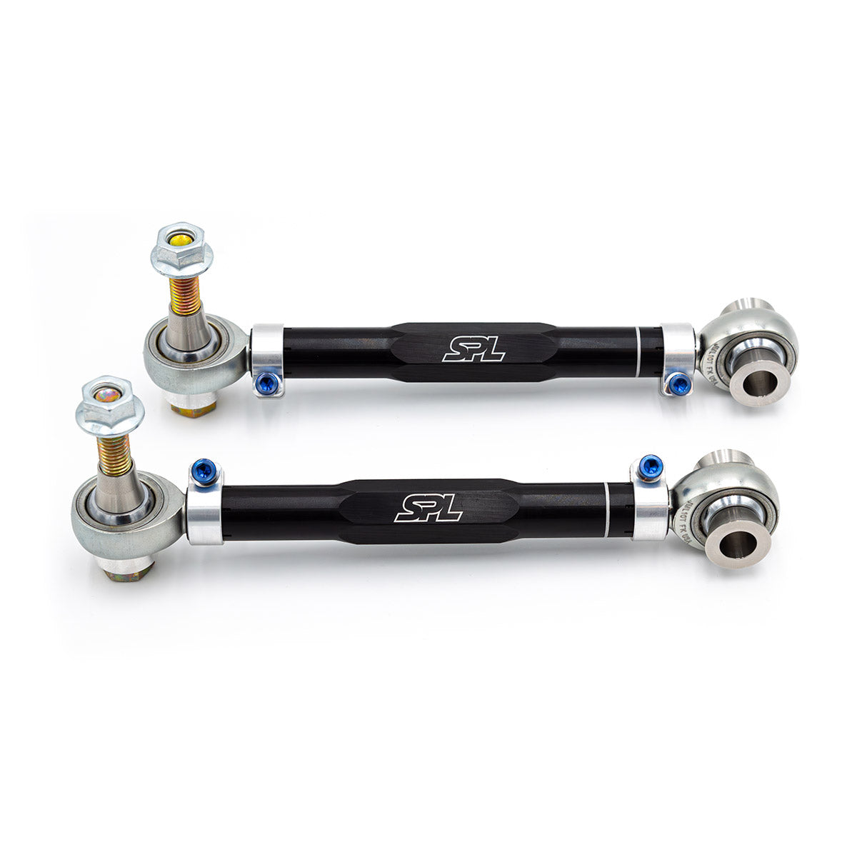 SPL RTAEL FRS adjustable rear toe arms with eccentric lockout for GR86, BRZ, WRX, and FR-S, designed to lock alignment and improve rear stability