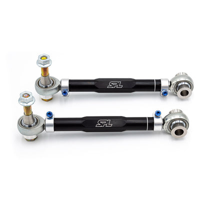 SPL RTAEL FRS adjustable rear toe arms with eccentric lockout for GR86, BRZ, WRX, and FR-S, designed to lock alignment and improve rear stability