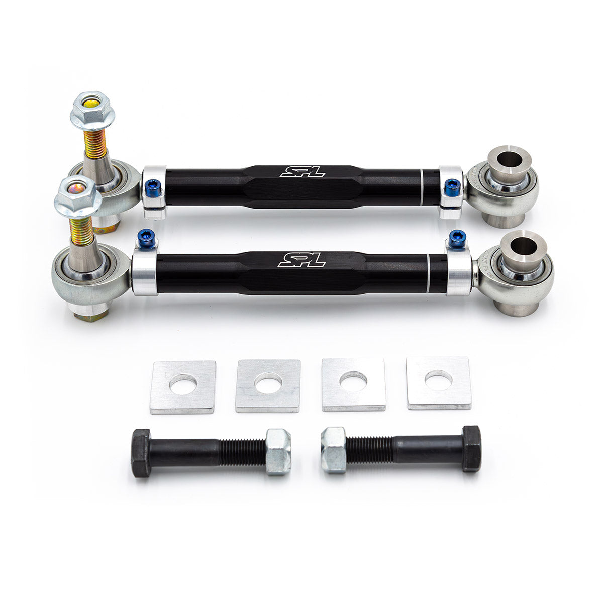 SPL RTAEL FRS adjustable rear toe arms with eccentric lockout for GR86, BRZ, WRX, and FR-S, designed to lock alignment and improve rear stability