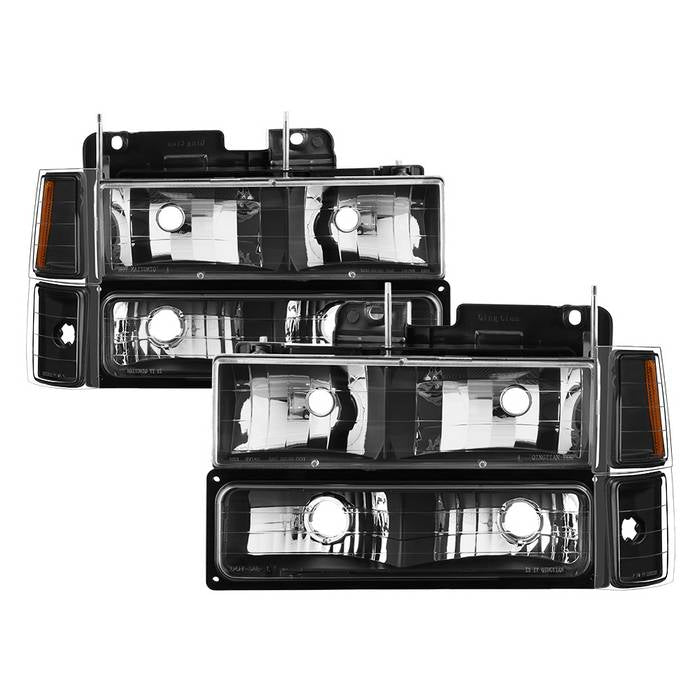 Spyder 5072221 Black Headlights with Corner & Parking Lights 8-Piece Set for Chevy C/K, Tahoe, Silverado, Suburban 1994-1999