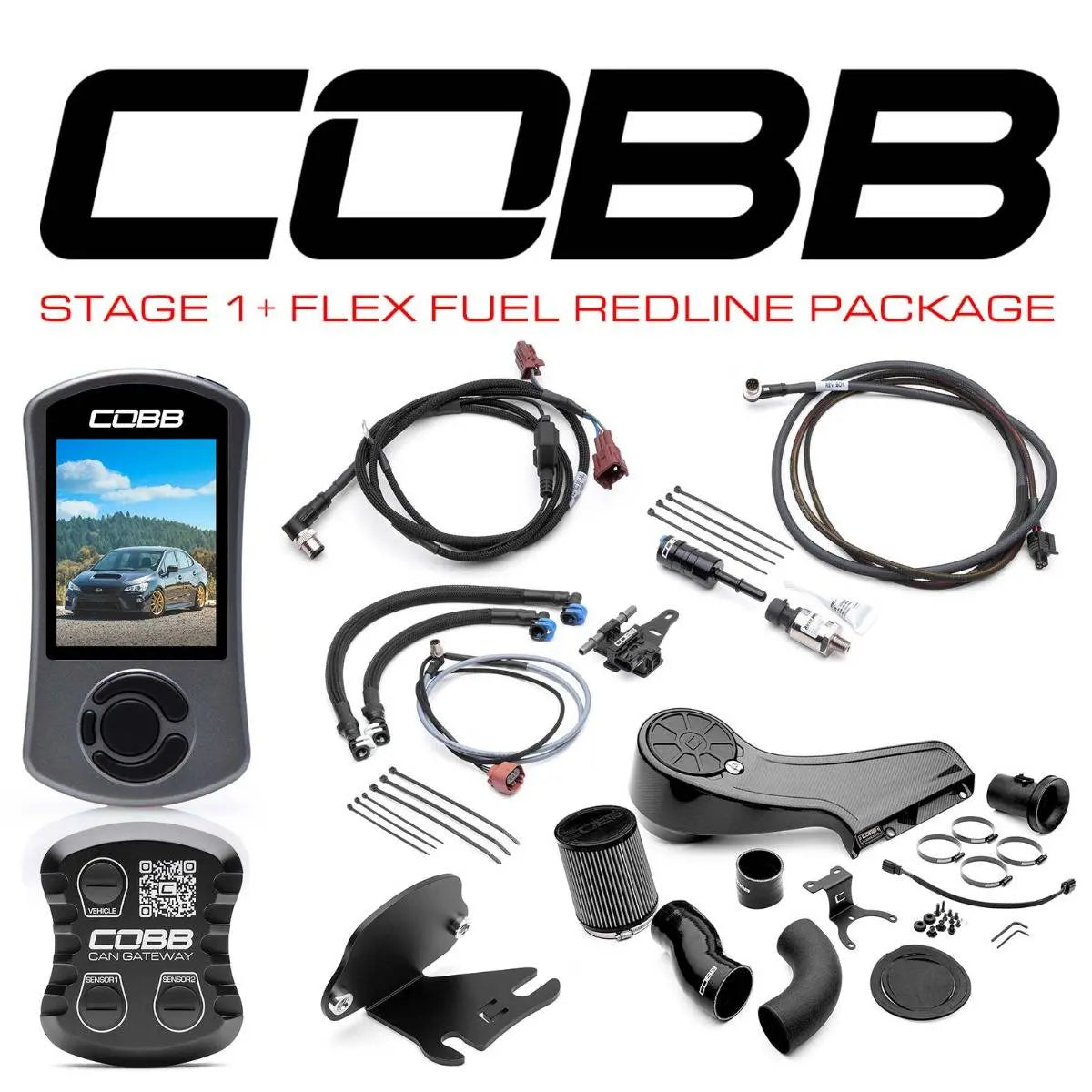 COBB 18-21 Subaru Stage 1+ CAN Flex Fuel Redline Carbon Fiber Power Package SUB0040W1P-2FF-RED COBB