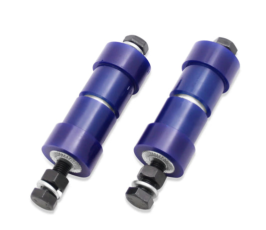 SuperPro SPF1811K kit contents showing camber‑adjustable polyurethane outer bushings.