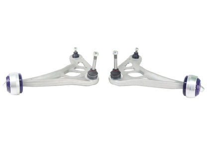 Close-up of SuperPro alloy front control arm and M-Spec ball joint for BMW E46.