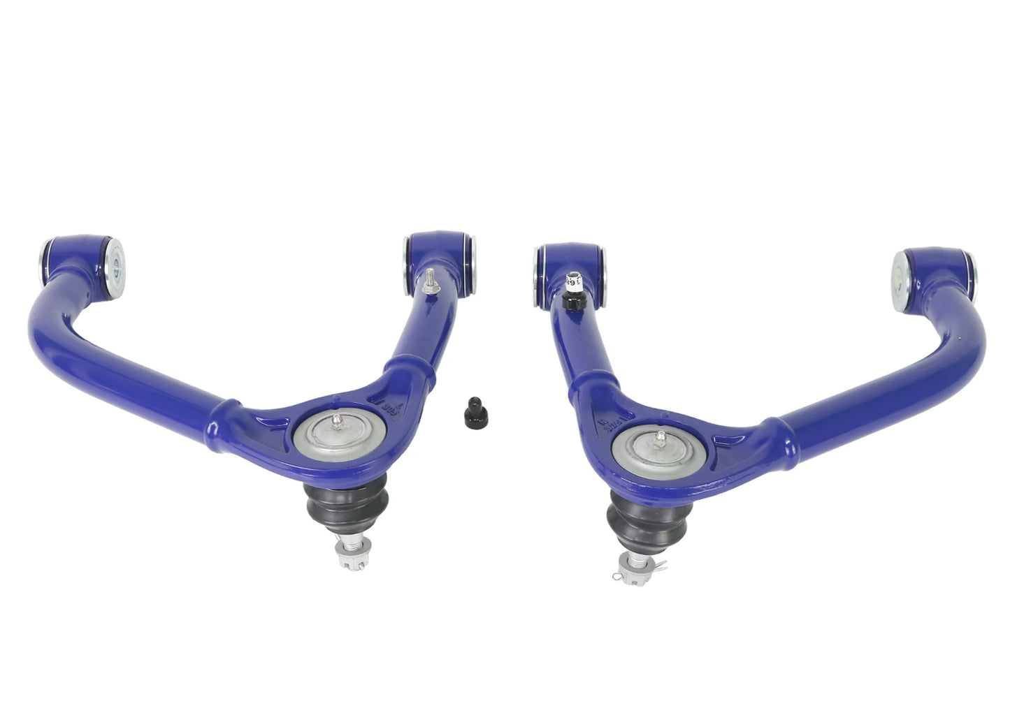 Close‑up of SuperPro fixed‑offset control arm showcasing built‑in alignment geometry improvements.