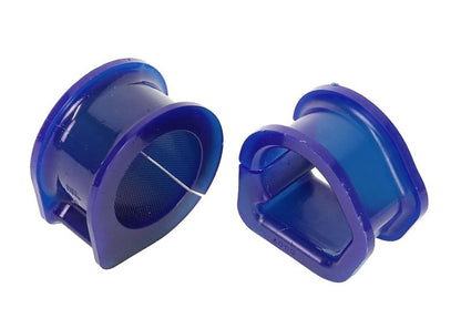 SuperPro SPF4060K polyurethane rack mount bushings installed on 1986–1992 Toyota Supra steering rack.