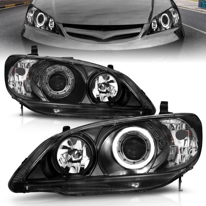 ANZO HONDA CIVIC 04-05 2DR/4DR PROJECTOR HEADLIGHTS BLACK W/ LED HALO - 121059