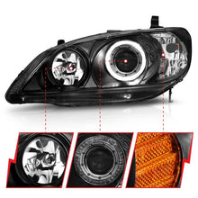 Load image into Gallery viewer, ANZO HONDA CIVIC 04-05 2DR/4DR PROJECTOR HEADLIGHTS BLACK W/ LED HALO - 121059