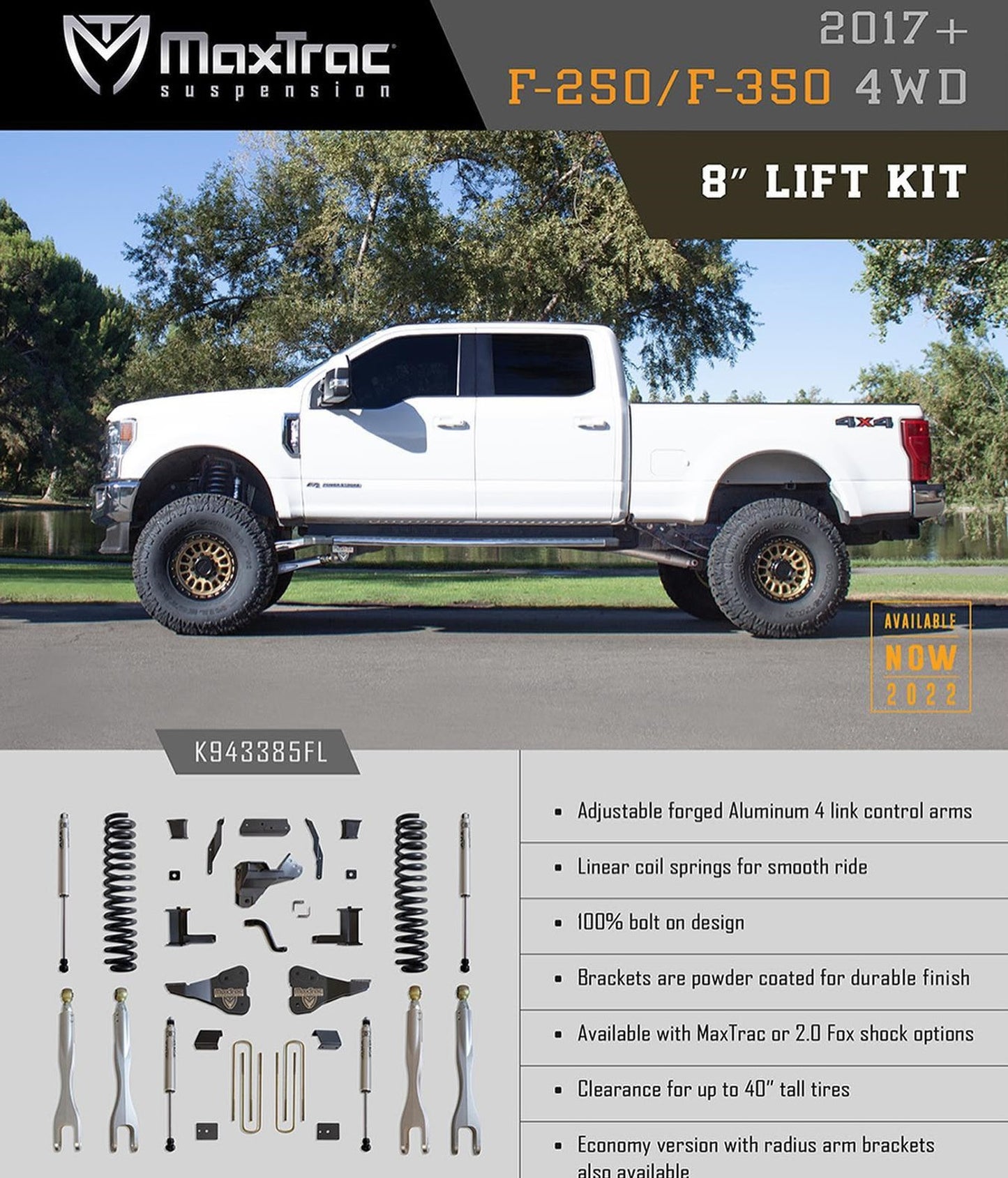 MaxTrac 2017+ Ford F-250/F-350 4WD 8in Lift Blocks & U-Bolts