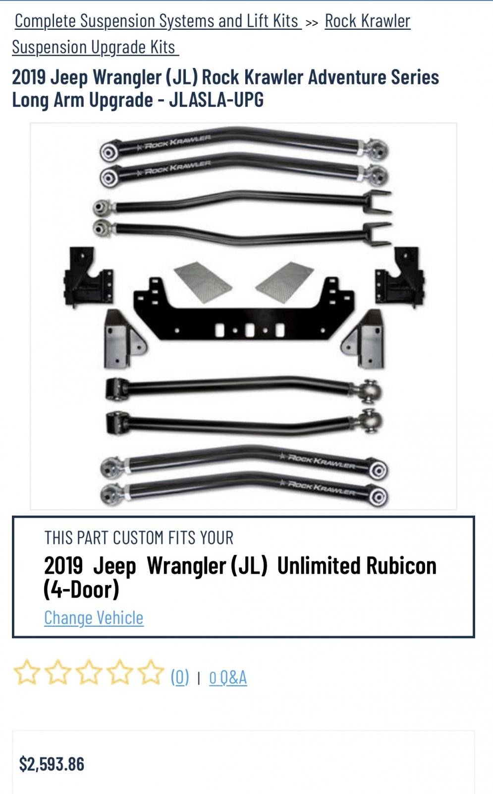 Rock Krawler 2018+ Jeep Wrangler JL 2DR / JLU 4DR Adv. X Series Front Long Arm