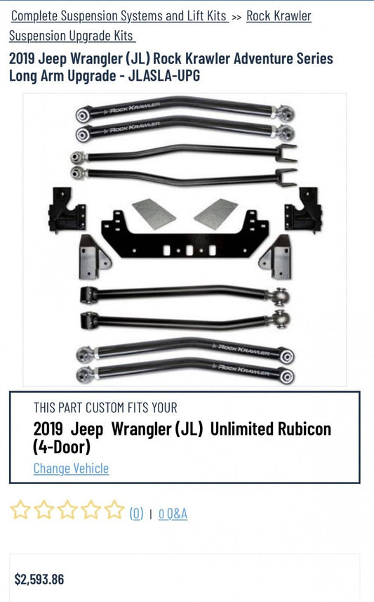 Rock Krawler 2018+ Jeep Wrangler JL 2DR / JLU 4DR Adv. X Series Front Long Arm