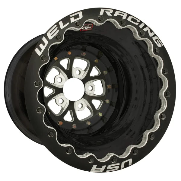 Weld V-series 15x13 / 5X4.75 BP / 3in. BS Black 3 Piece Wheel - Black Single Beadlock MT