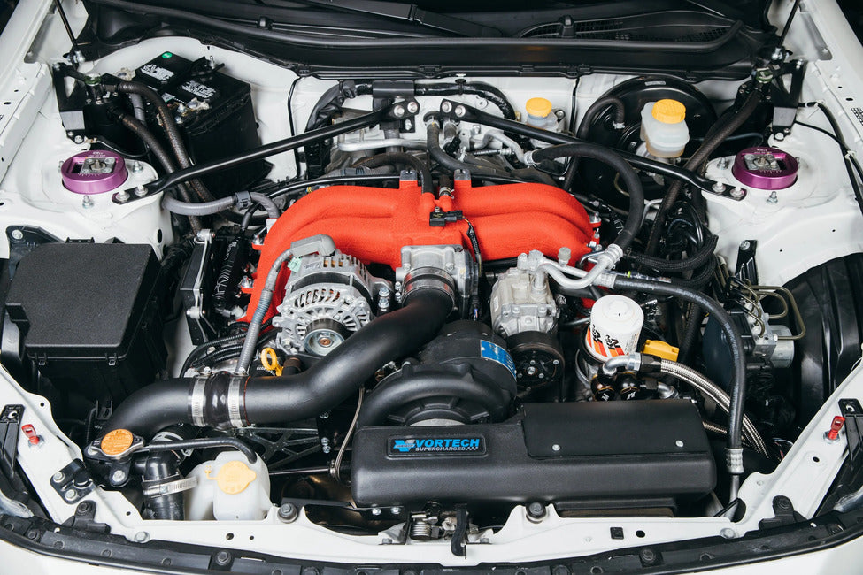 Vortech 4TF218-114L V-3 H67B supercharger tuner kit for Scion FR-S, Subaru BRZ and Toyota 86 with black finish and air-to-air charge cooler