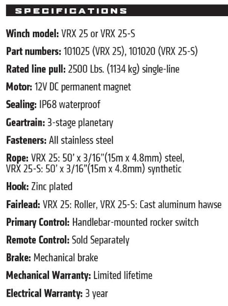 Warn 101020 VRX 25-S Powersports 12V Winch – 2,500 lb Capacity