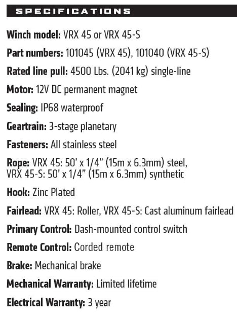 Warn 101040 VRX 45-S Powersports 12V Winch – 4,500 lb Capacity