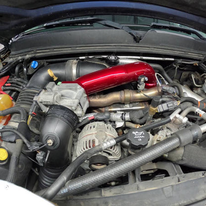 Wehrli WCF100328-GB 3 inch passenger upper intercooler crossover pipe gloss black LML Duramax installed on truck