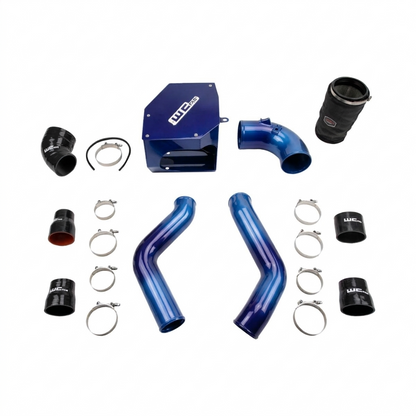 Wehrli WCF100331 stage 2 high flow intake kit 6.7 Cummins with intercooler pipes air box shown in bengal blue