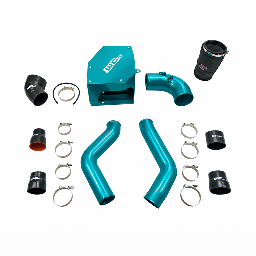 Wehrli WCF100331 stage 2 high flow intake kit 6.7 Cummins with intercooler pipes air box candy teal