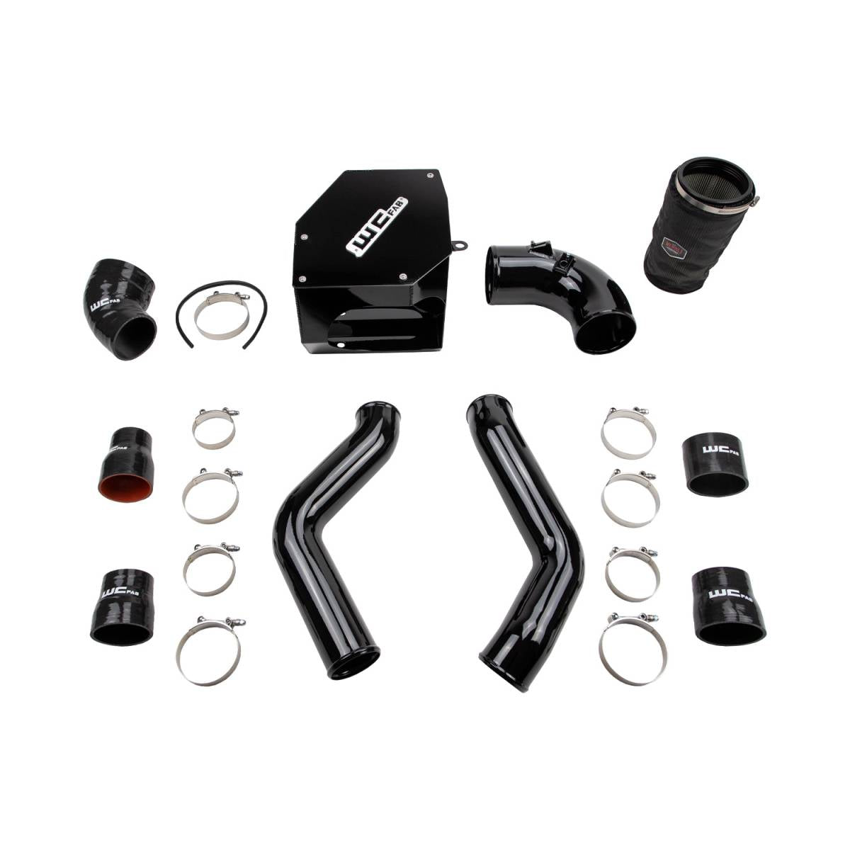 Wehrli WCF100331 stage 2 high flow intake kit 6.7 Cummins with intercooler pipes air box gloss black color