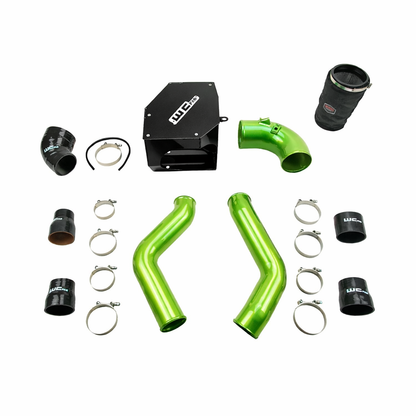 Wehrli WCF100331 stage 2 high flow intake kit 6.7 Cummins with intercooler pipes air box granny smith green