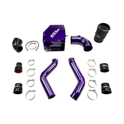 Wehrli WCF100331 stage 2 high flow intake kit 6.7 Cummins with intercooler pipes air box shown in illusion purple