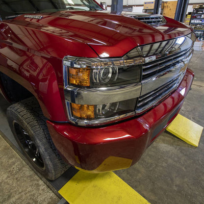 Wehrli WCF100453 3/8 inch front bumper spacer kit GM 2500HD 3500HD image shows what it does to your bumper installed