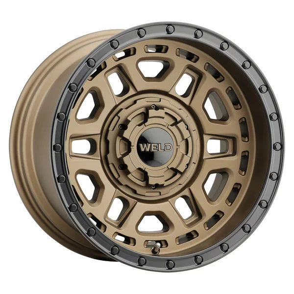 Weld Off-Road Crux 20x9in / 5x127 BP / ET 0 / 87.1mm Bore - Satin Bronze / Satin Black Ring Wheel