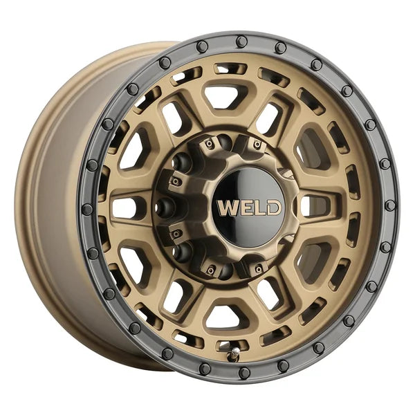 Weld Off-Road Crux 17x9in / 8x180 BP / ET 0 / 124.3mm Bore - Satin Bronze / Satin Black Ring Wheel