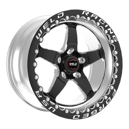 Weld S71 17x11 / 5x4.75 BP / 7.7in. BS Black Wheel (High Pad) - Black Single Beadlock MT - eliteracefab.com