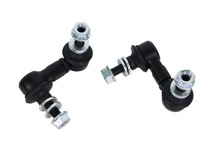 Two black metal control arms with silver bolts on a white background