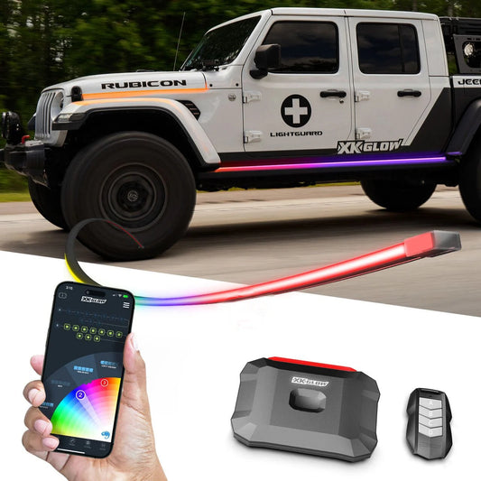 XKGlow XKmax RGB Addressable Accent Light Strip App Control Kit for Jeep 2x36in + 2x80in - 4 Piece - Part MX-BG-JP-ADV