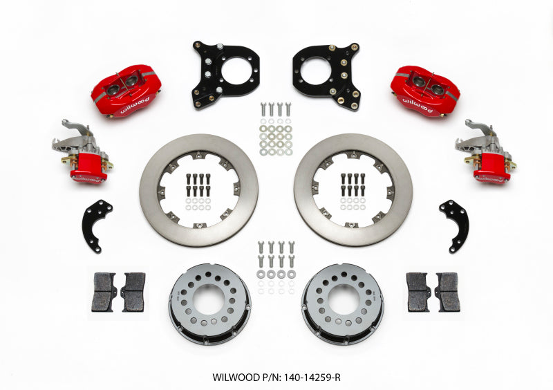 Wilwood Forged Dynalite P/S Rear Kit w/MC4 P-Brake Red Chev 12 Bolt w/Clip Elimin-Staggered Wilwood