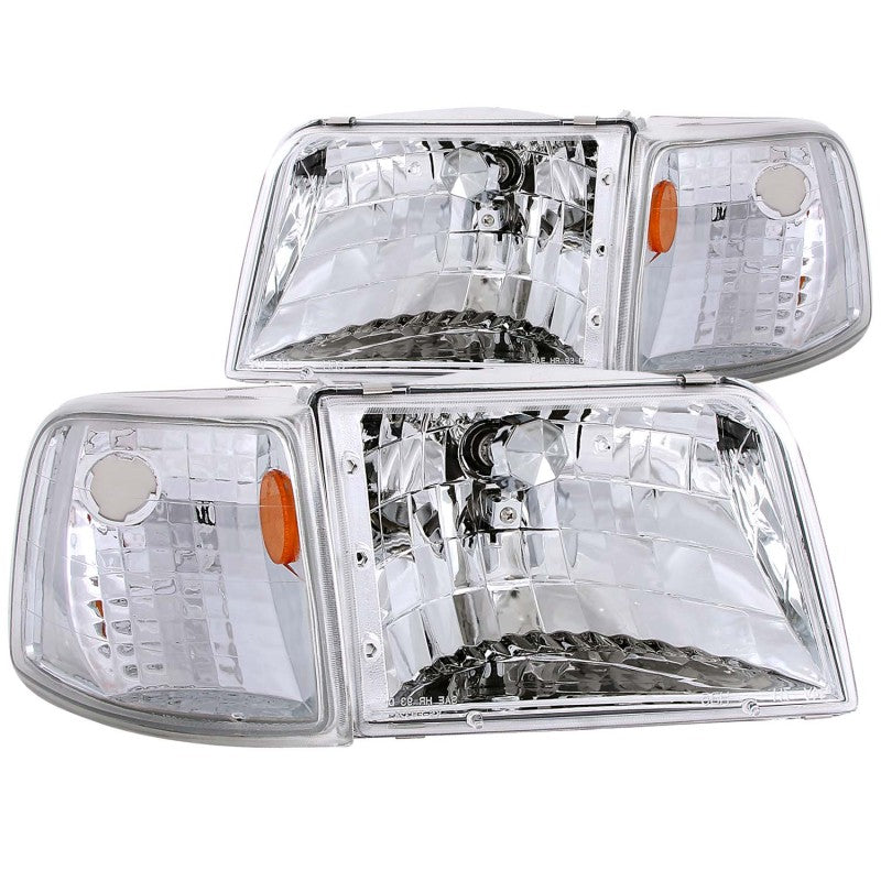 ANZO USA Ford Ranger Crystal Headlights Chrome W/ Corner Lights 2pc; 1993-1997 - eliteracefab.com