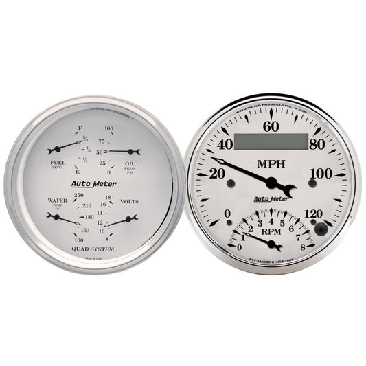 AutoMeter Gauge Kit 2 Pc. Quad & Tach/Speedo 3-3/8in. Old Tyme White 1620