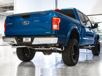 AWE Tuning 2015+ Ford F-150 0FG Dual Exit Performance Exhaust System w/5in Chrome Silver Tips AWE Tuning