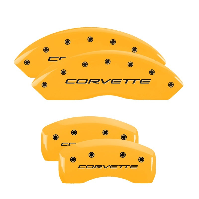 MGP 4 Caliper Covers Engraved Front & Rear C5/Corvette Yellow finish black ch - eliteracefab.com