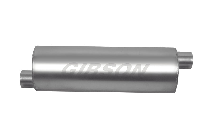 Gibson SFT Superflow Offset/Offset Round Muffler - 6x24in/2.25in Inlet/2.25in Outlet - Stainless Gibson