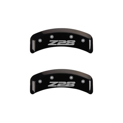 MGP 4 Caliper Covers Engraved Front Gen 4/Camaro Engraved Rear Gen 4/Z28 Black finish silver ch MGP