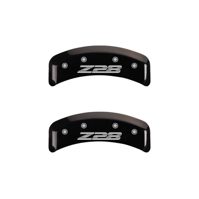 MGP 4 Caliper Covers Engraved Front Gen 4/Camaro Engraved Rear Gen 4/Z28 Black finish silver ch MGP