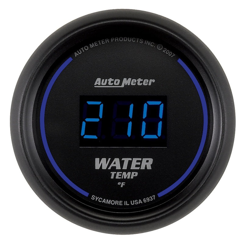 AutoMeter GAUGE; WATER TEMP; 2 1/16in.; 340deg.F; DIGITAL; BLACK DIAL W/BLUE LED - eliteracefab.com