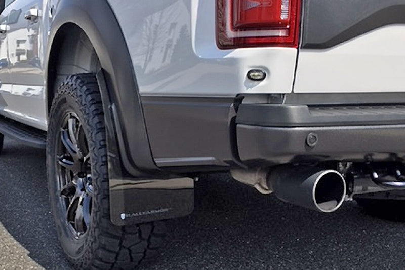 Rally Armor 17-19 Ford F-150 Raptor UR Black Mud Flap w/ White Logo - eliteracefab.com