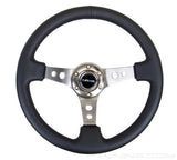 NRG Reinforced Steering Wheel 350mm Classic Black Wood Grain Wheel 3 Inch Deep 3-Spoke Center Black Chrome - RST-036BK-BK