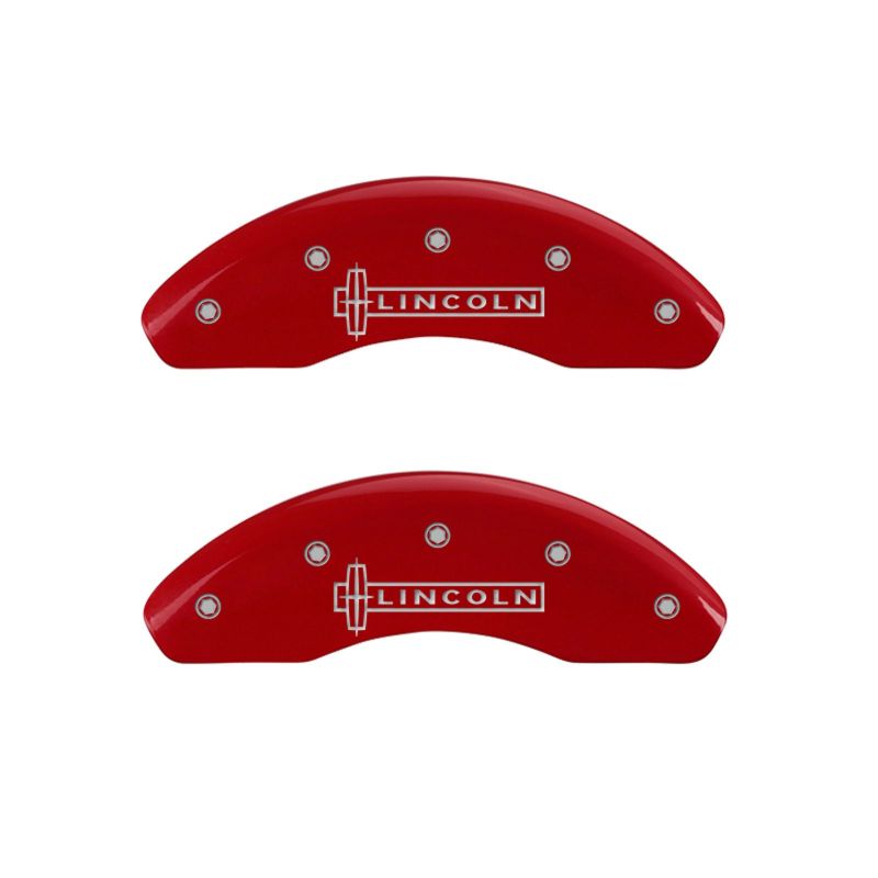 MGP 4 Caliper Covers Engraved Front Lincoln Engraved Rear MKZ Red finish silver ch MGP