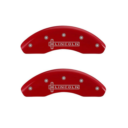 MGP 4 Caliper Covers Engraved Front Lincoln Engraved Rear MKZ Red finish silver ch MGP