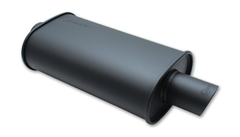 Vibrant StreetPower FLAT BLACK Oval Muffler with Single 3in Outlet - 2.5in inlet I.D. - eliteracefab.com